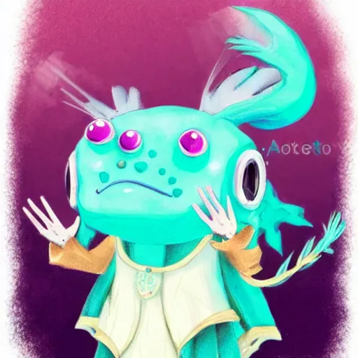 Image similar to a cute axolotl dressed as a wizard, trending on artstation