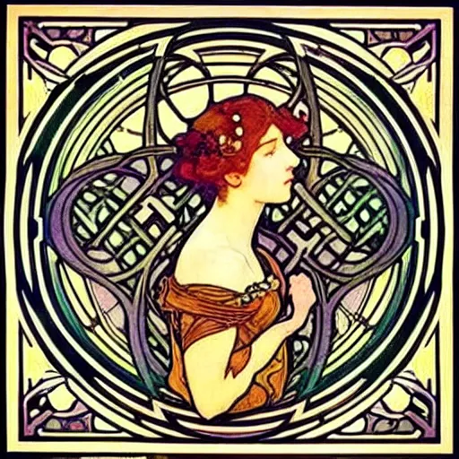 Image similar to beautiful art nouveau painting of companion - cube!!!!!!!!!!!!!!!!! companion - cube!!!!!!!!!!!!!!!!!, by william morris, mucha, gaudy colors. intricate linework. sharp edges.