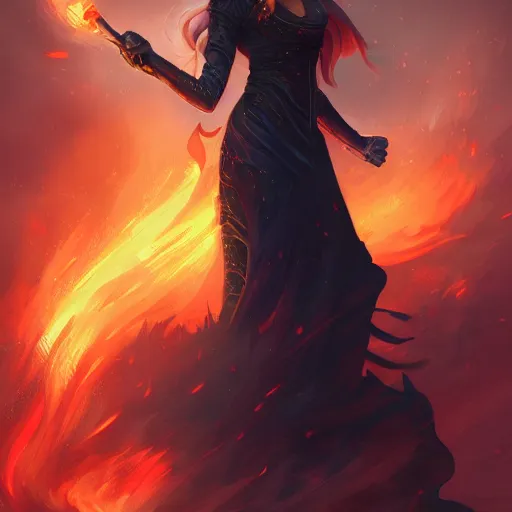 Prompt: Fire Witch, Storming the empire, by Charlie Bowater, high def