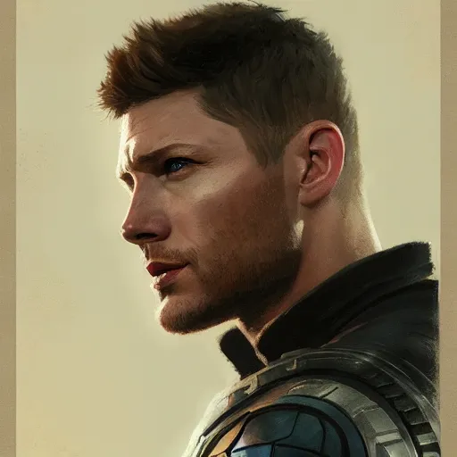 Prompt: A portrait of Jensen ackles as captain america, marvel art, art by greg rutkowski, matte painting, trending on artstation