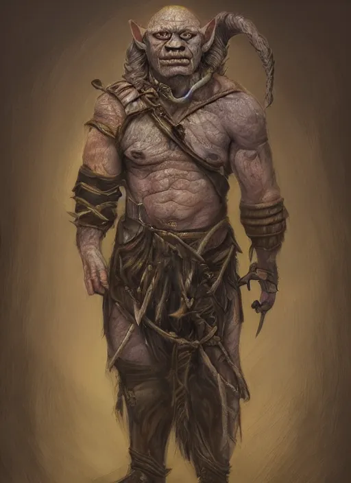 Prompt: detailed full body concept art pastel painting of an orc poet in intricately designed clothing, hyper realistic