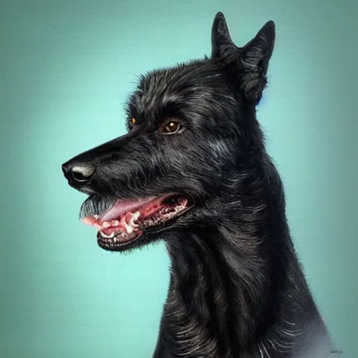 Prompt: portrait of a black wolfhound, beautiful, hyper realistic, highly detailed