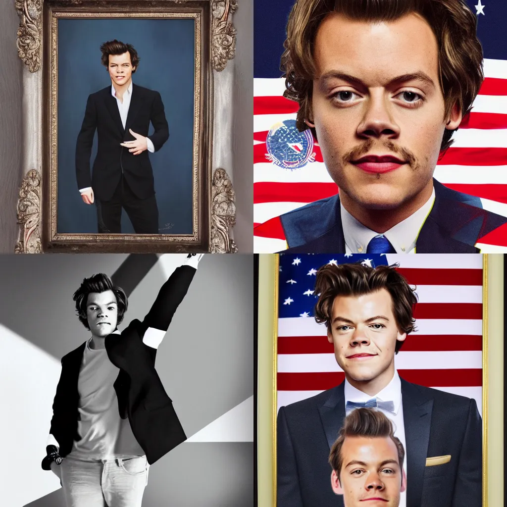 Prompt: official portrait of United States President Harry Styles