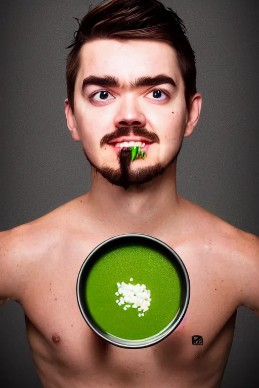 Image similar to 📷 jacksepticeye is soup, made of food, head portrait, dynamic lighting, 4 k