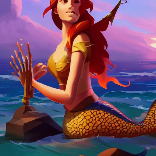 Image similar to painting mermaid treasure on sea of thieves game avatar hero smooth face median photoshop filter cutout vector, behance hd by jesper ejsing, by rhads, makoto shinkai and lois van baarle, ilya kuvshinov, rossdraws global illumination