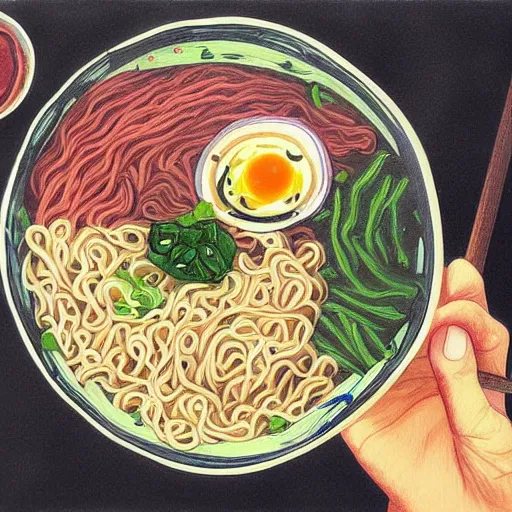 Prompt: a bowl of ramen, aesthetic painting, digital art, concept art, detailed, sharp