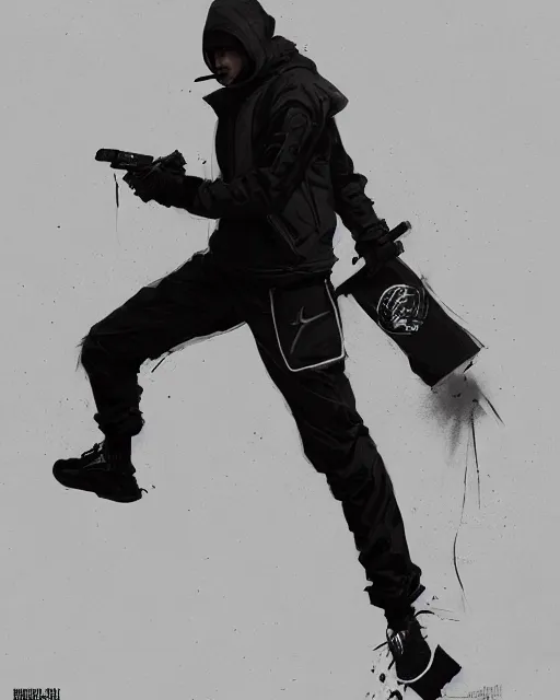 Image similar to Medium shot of a character wearing Nike ACG+Acronym+Riot Division in the style of greg rutkowski