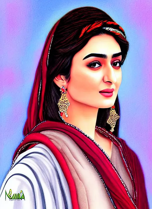 Image similar to digital art, portrait of hania aamir pakistani model, ultra - detailed artwork