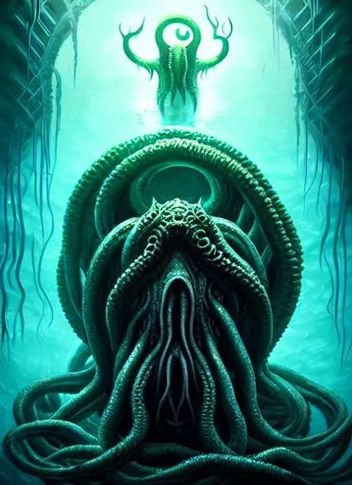 Prompt: a elder god of cthulhu standing in a dark underwater portal! with a beautiful symmetrical face!!! cinematic lightning, murky dusty deep, smoky eyes, isolated, studio lighting by artgerm yuri shwedoff and tom bagshaw