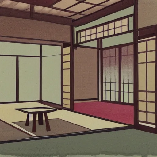 Prompt: a watercolor of a traditional japanese family bedroom.