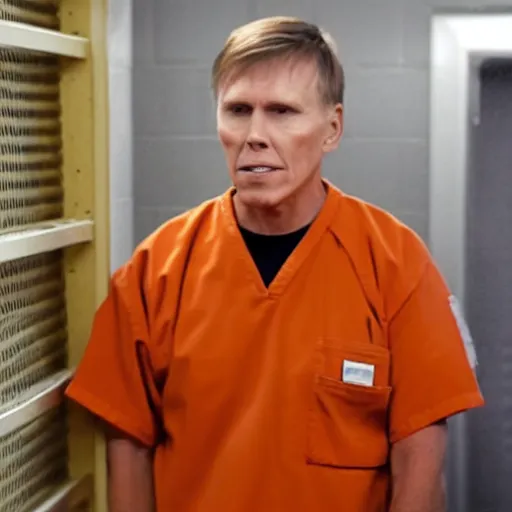 Prompt: pastor kent hovind in orange prison uniform, still from orange is the new black