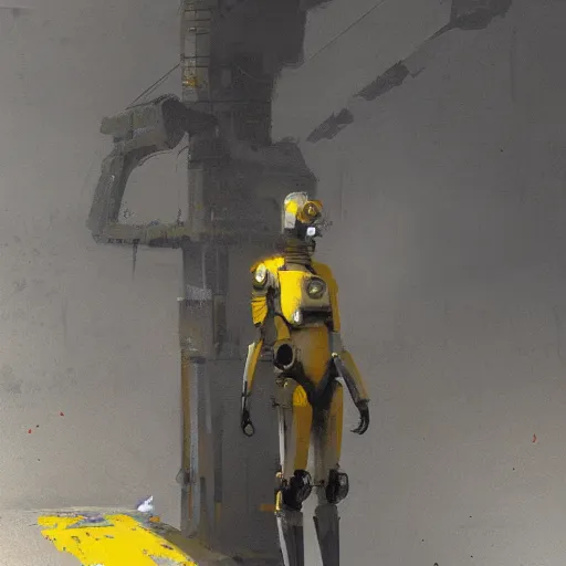 Prompt: tall yellow pit droid, by Greg Rutkowski