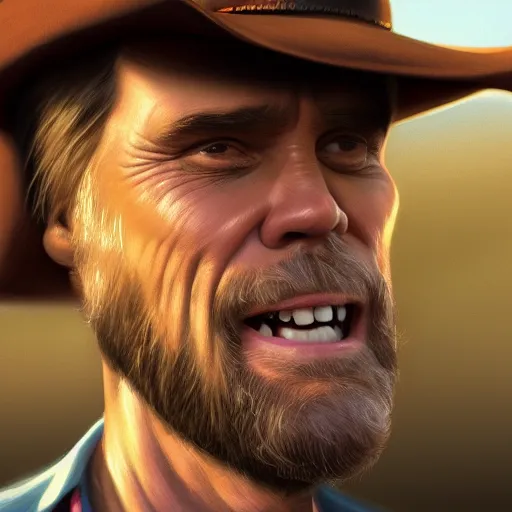 Prompt: Jim Carrey is a cowboy, hyperdetailed, artstation, cgsociety, 8k