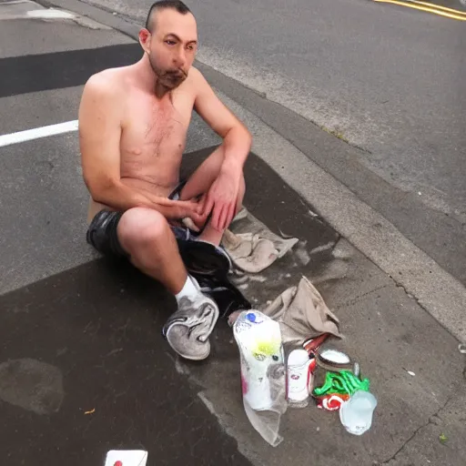 Image similar to andrew tate homeless