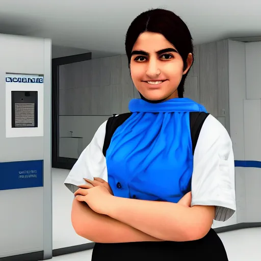 Prompt: A proud and happy Afghan girl working as a surgeon in a futuristic hospital, digital art