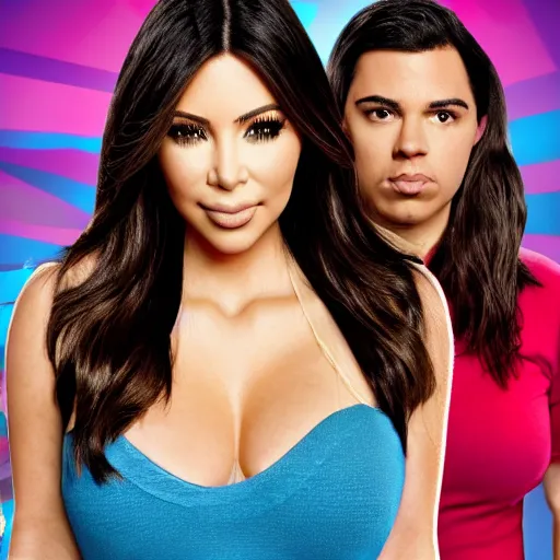 Image similar to Icarly with kim kardashian as Carly, 8k full HD photo, cinematic lighting, anatomically correct, oscar award winning, action filled, correct eye placement,