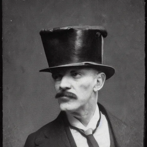 Image similar to a gentleman wearing a tall black leather hat