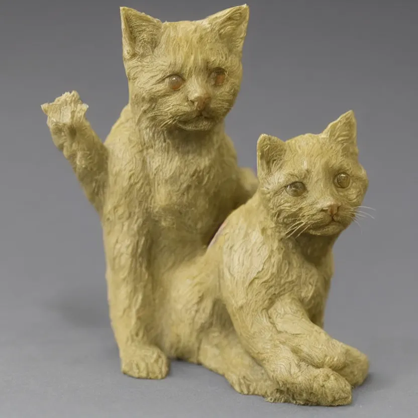 Image similar to a sculpture made from wax of a kitten.