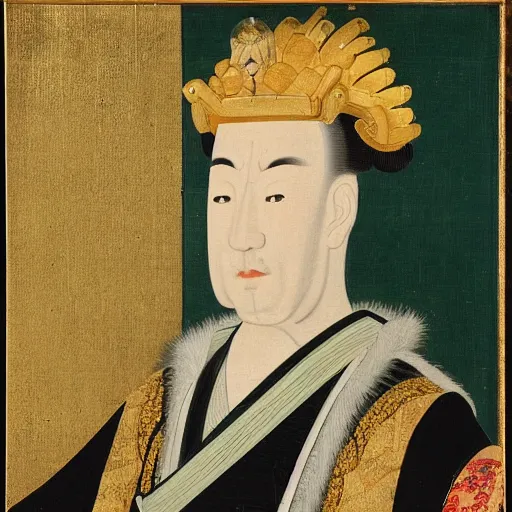 Image similar to portrait of japnese emperor hirohito, dutch golden age painting, 1 6 th century