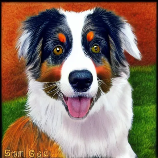 Prompt: australian shepard, in the style of neil gaiman