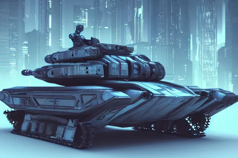 Prompt: cyberpunk robotic concept inspired tank, futuristic look, highly detailed body, very powerful, photorealistic camera shot, bright studio setting, studio lighting, crisp quality and light reflections, unreal engine 5 quality render