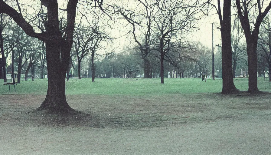 Image similar to 60s movie still of empty royal park, cinestill 800t 50mm eastmancolor, liminal Space style, heavy grain-s 150