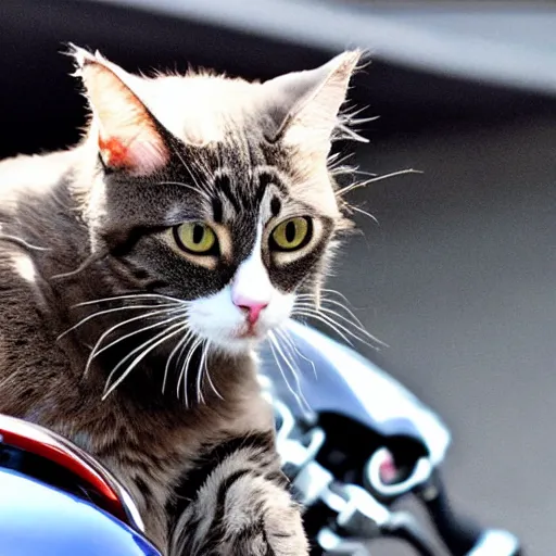 Image similar to A cat riding a motorcycle