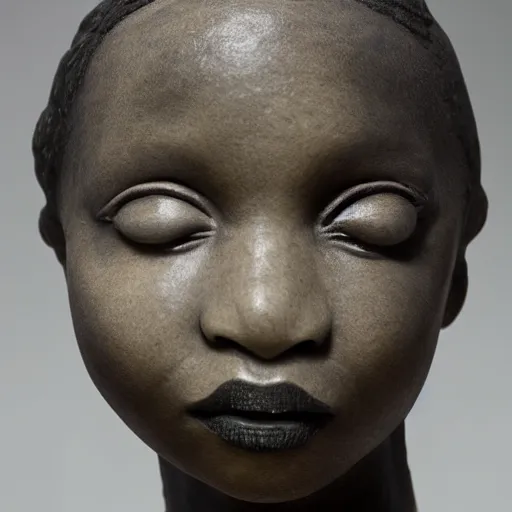 Image similar to a photorealistic marble sculpture of a black girl crying