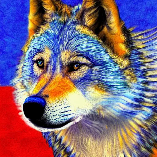 Image similar to retarded wolf portrait, impressionism, complimentary colors