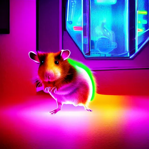 Image similar to cyberpunk hamster made of glowing rainbow neon lights, 8 k, hd