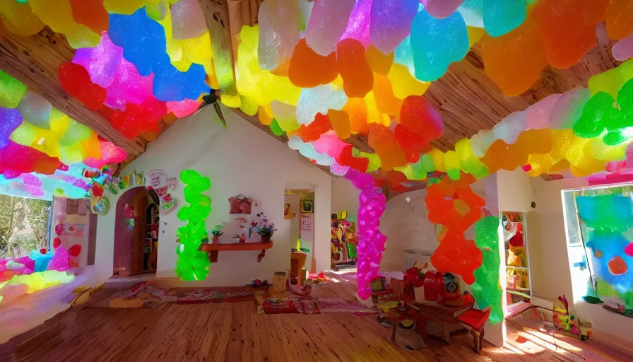 Image similar to House made of jelly beans ,god rays, incredible lighting, 4k photography award winning,