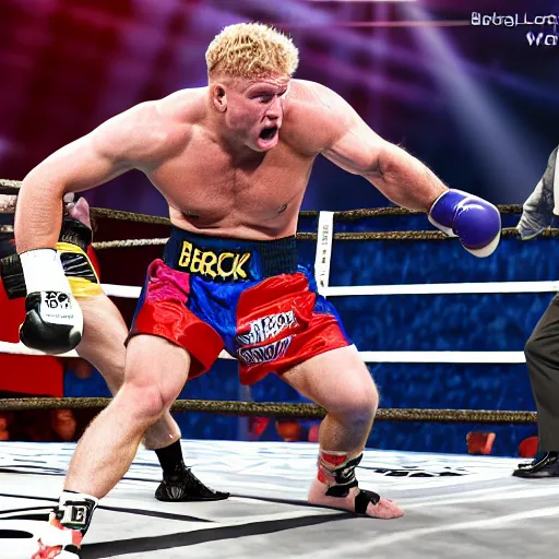 Prompt: brock lesnar in a boxing match with logan paul, artstation hall of fame gallery, editors choice, #1 digital painting of all time, most beautiful image ever created, emotionally evocative, greatest art ever made, lifetime achievement magnum opus masterpiece, the most amazing breathtaking image with the deepest message ever painted, a thing of beauty beyond imagination or words, 4k, highly detailed, cinematic lighting