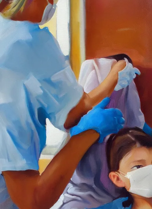 Prompt: oil painting of girl getting vaccinated