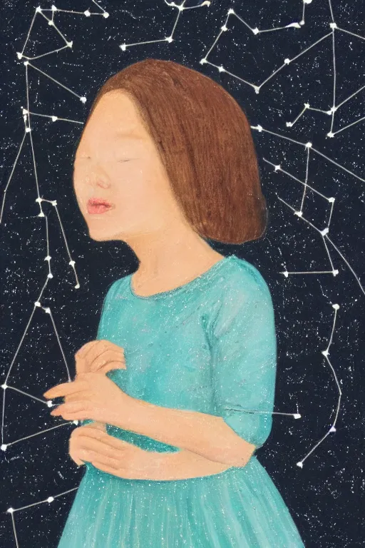 Image similar to portrait of a girl with a stars constellation instead of hair