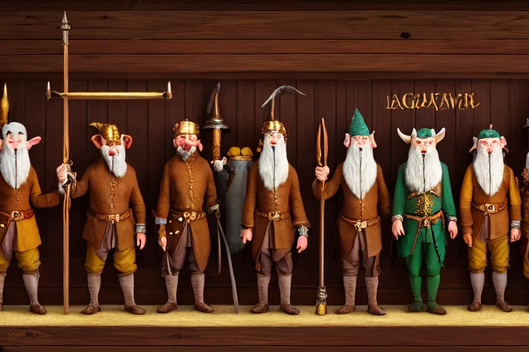 Image similar to A group of High Fantasy Creatures lined up for a portrait in a Tavern directed by Wes Anderson, Regal, Formal, Symmetrical, Satisfying, Dynamic lighting, Highly Detailed, Cinematic Lighting, 8k, HD