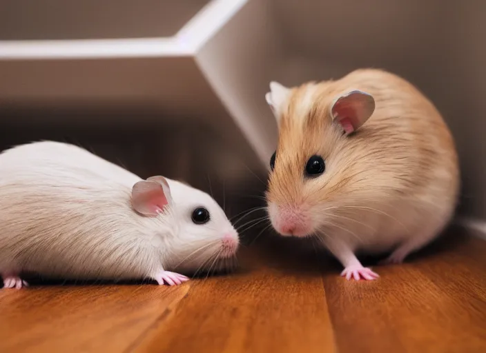 Prompt: photo of a two hamsters laying inside a bed, cinematic color grading, various poses, soft light, faded colors, well framed, sharp focus, 8 k