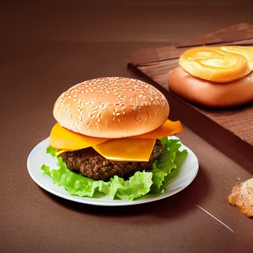 Image similar to hamburger with cheese running down bun, hyper realistic, award winning food photography