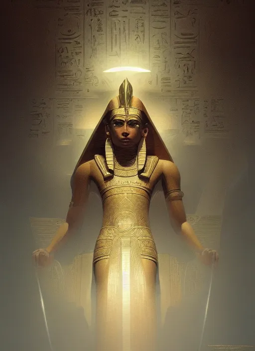 Prompt: egyptian god, powerfull, intricate, elegant, volumetric lighting, digital painting, highly detailed, artstation, sharp focus, illustration, ruan jia, rutkowski