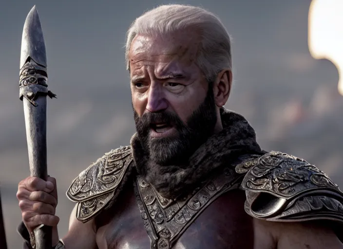 Image similar to film still of joe biden as leonidas in 3 0 0 movie, huang guangjian, 8 k