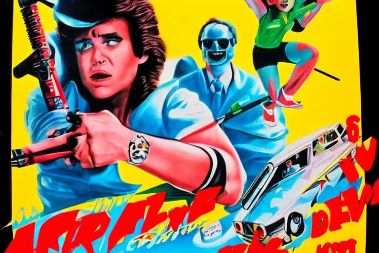 Image similar to artwork in the style of 80's movie poster airbrushing