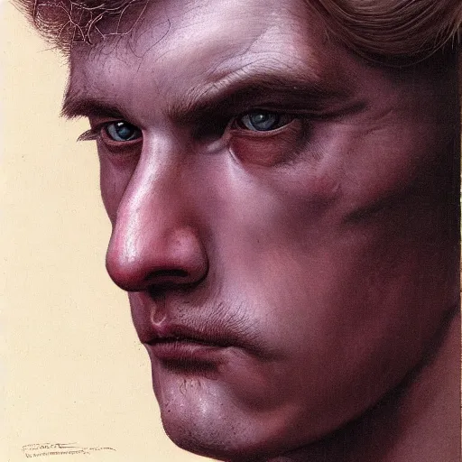 Image similar to a head - on portrait of a 2 0 - something engineering student, brown messy hair, by wayne barlowe