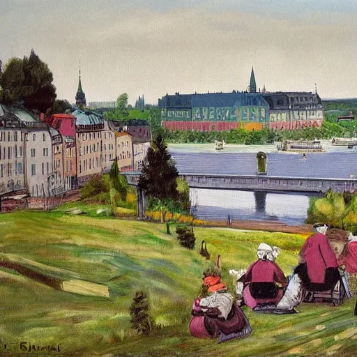 Prompt: a painting of stockholm, grona lund, in the style of fanny brate