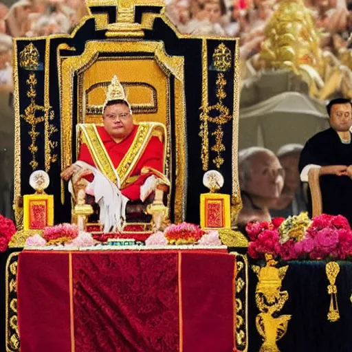 Image similar to Frank Reynolds as King of Thailand, holy ceremony