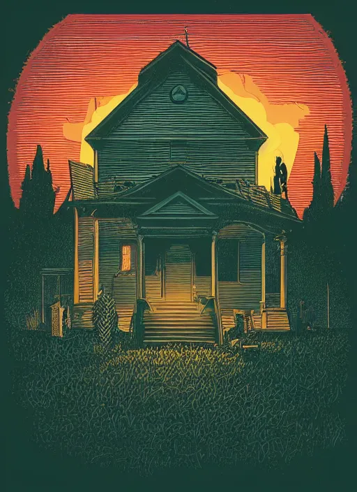 Image similar to house from The Amityville Horror (1979), Kilian Eng, Dan Mumford, detailed