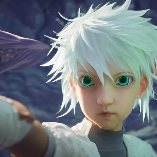 Image similar to a white haired green eyes boy casting a spell. character design. intricate. gesture drawing. line of action. official art, unreal engine 5, unreal engine. tetsuya nomura. medium shot. ray tracing hdr. 8 k. uhd. sharp focus. highly detailed. masterpiece. anime render. cinematic lighting. lifelike. symmetrical face. beautiful face