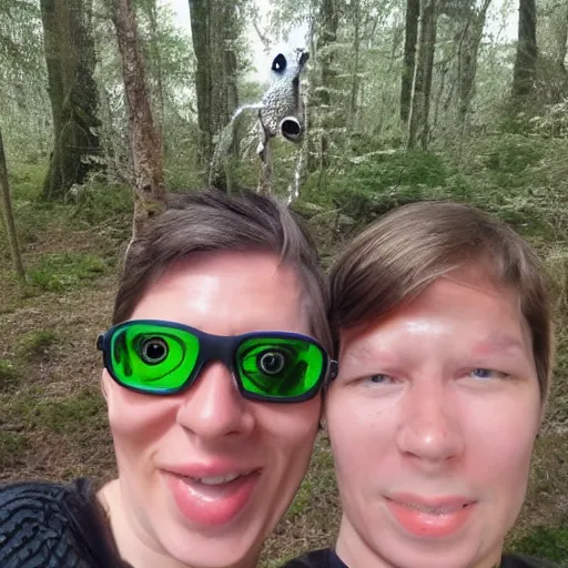 Image similar to selfie of 2 frogs in the forest