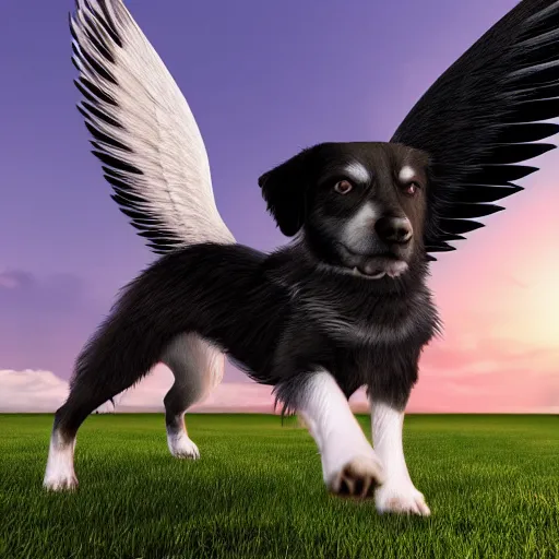 Prompt: a dog with wings hd 4k