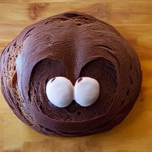 Image similar to bread that looks like a chocolate ice - cream with a face