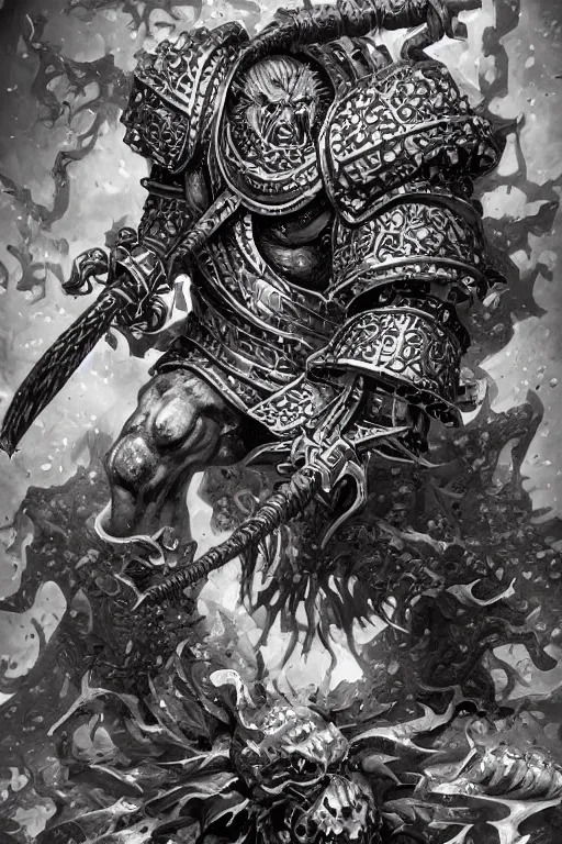 Image similar to chaos dwarf, fantasy, warhammer, highly detailed, digital art, sharp focus, trending on art station, kentaro miura manga art style