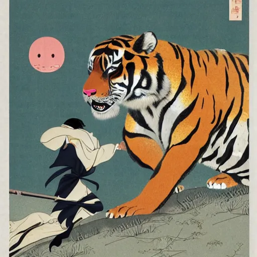 Image similar to a delorean protecting a tiger, japanese magazine collage, art by hsiao - ron cheng and utagawa kunisada